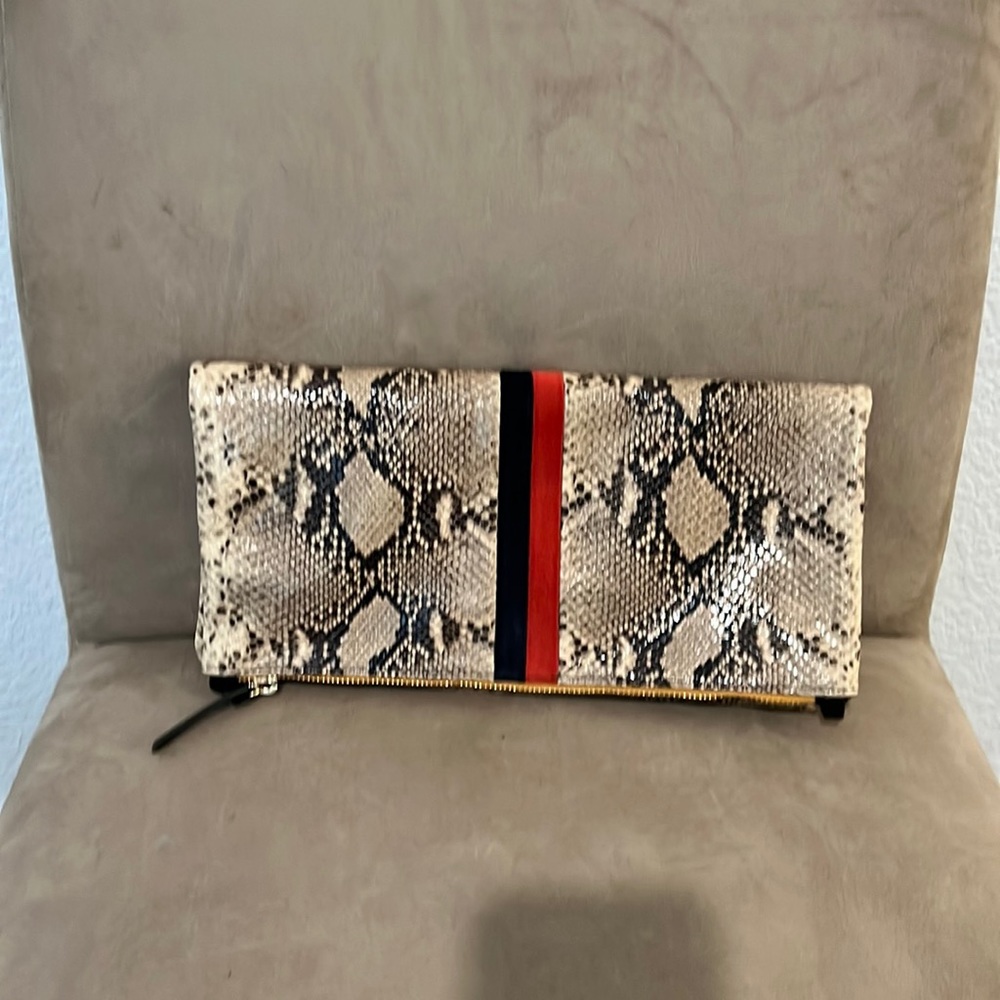 Claire V foldover reptile clutch evening bag women’s like new